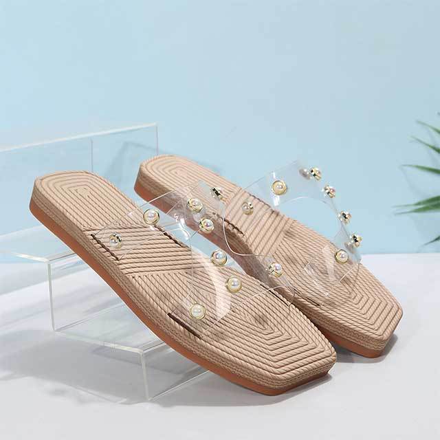 Transparent PVC Perls Design Flat Slippers