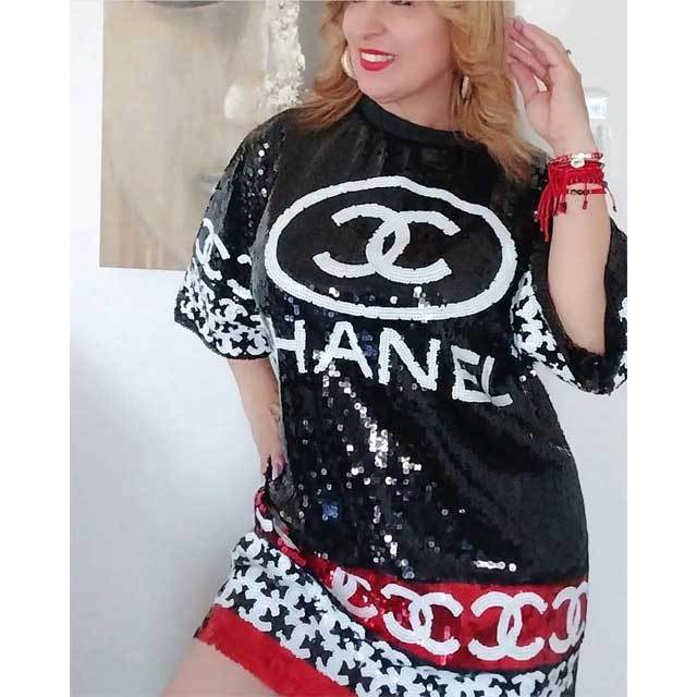 Fashion Short Sleeve Sequin Dress