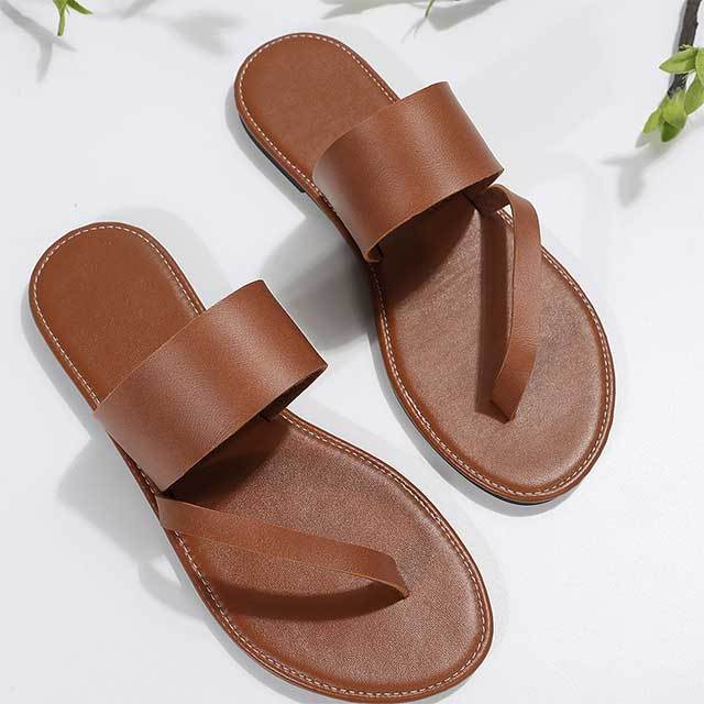 Pu Leather Flat Flip Flops Sandals