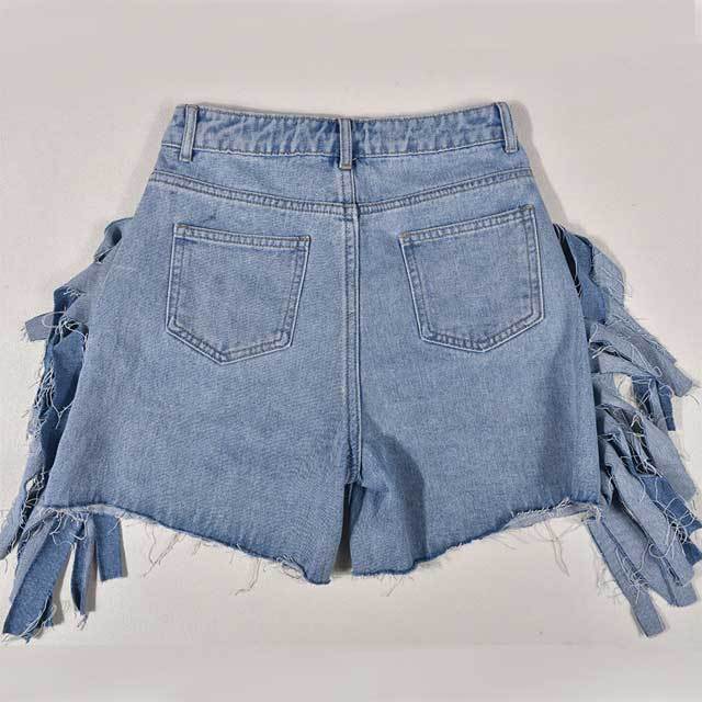 High Waist Broken Fringe Denim Shorts