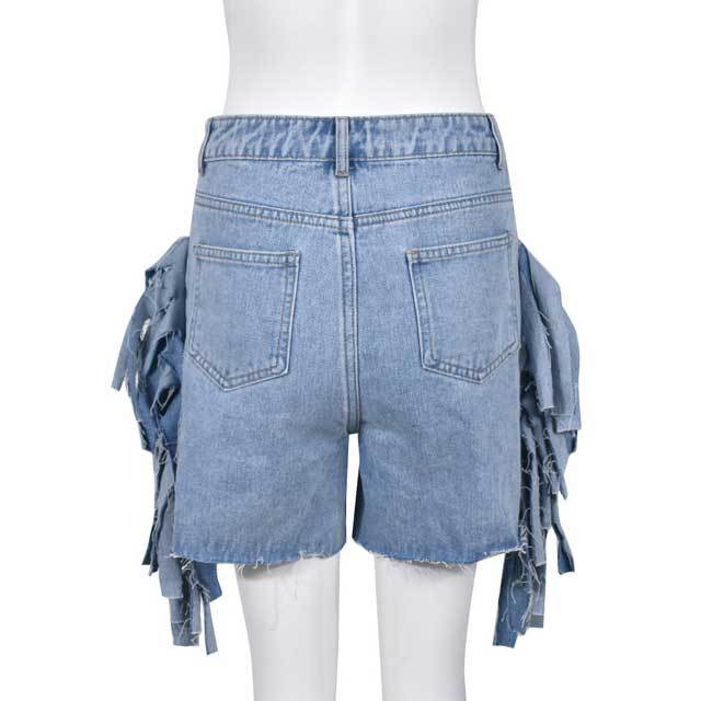 High Waist Broken Fringe Denim Shorts