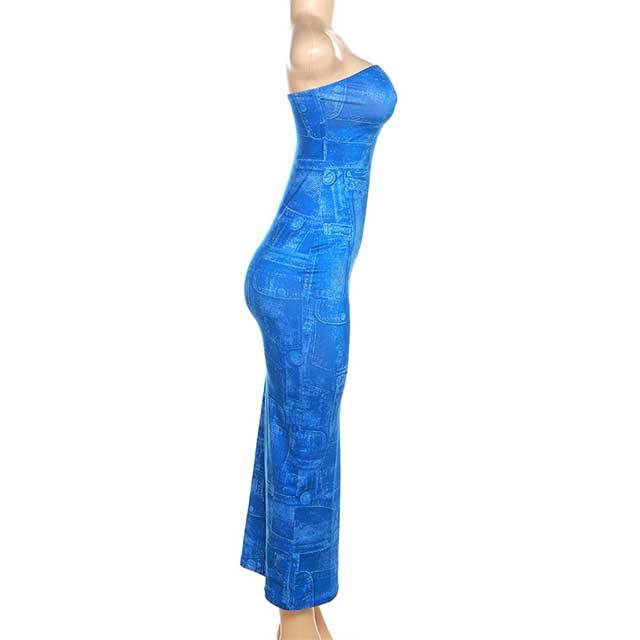 Printed Strapless Maxi Dress