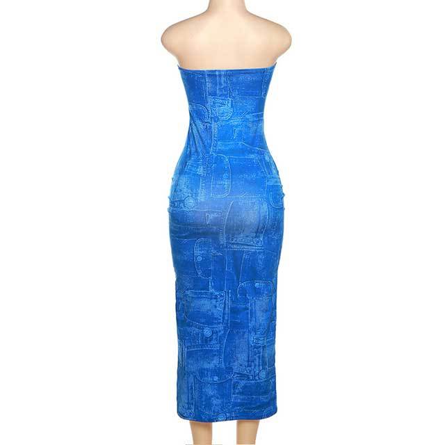 Printed Strapless Maxi Dress