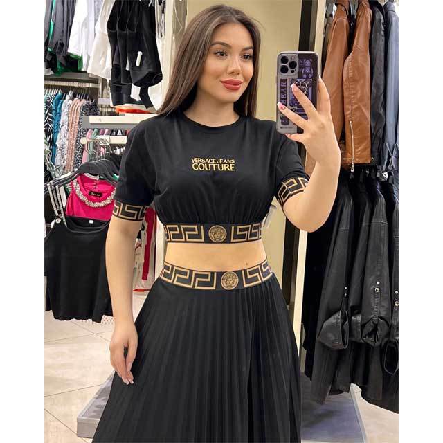 Embroidery Pleated Maxi Skirt Set