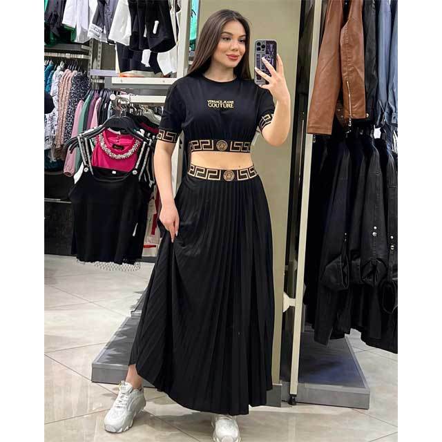 Embroidery Pleated Maxi Skirt Set