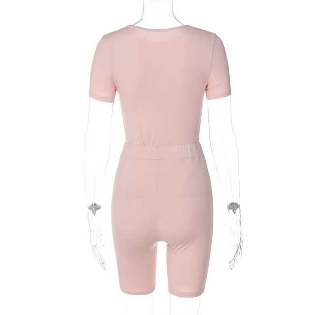 Basic Short Sleeve Bodysuit Short Set