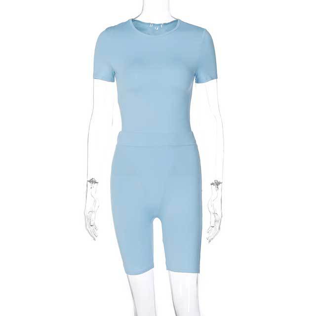 Basic Short Sleeve Bodysuit Short Set
