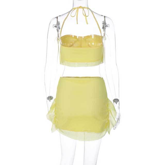 Mesh Halter Top Skirt Set