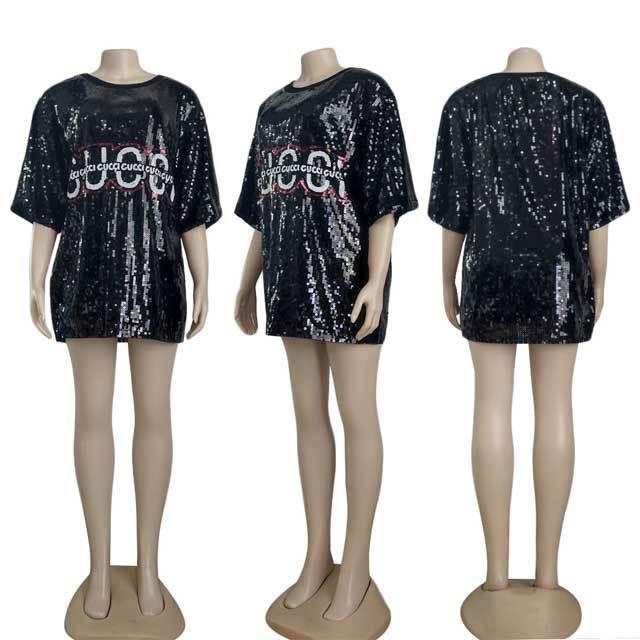 Sequin Half Sleeve Casual Dress