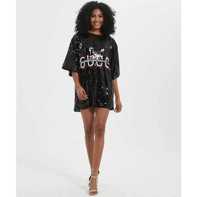 Sequin Half Sleeve Casual Dress