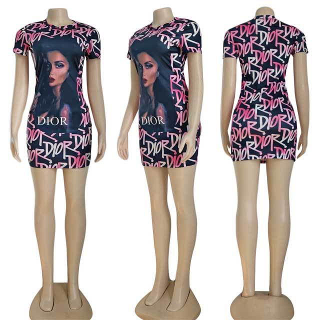 Printed Short Sleeve Bodycon Dress