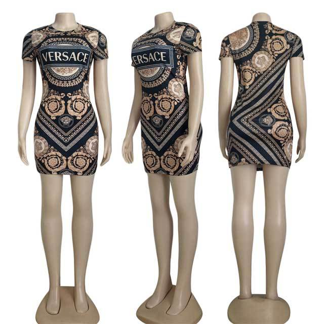 Printed Short Sleeve Bodycon Dress