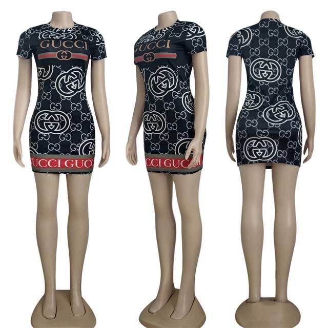 Printed Short Sleeve Bodycon Dress