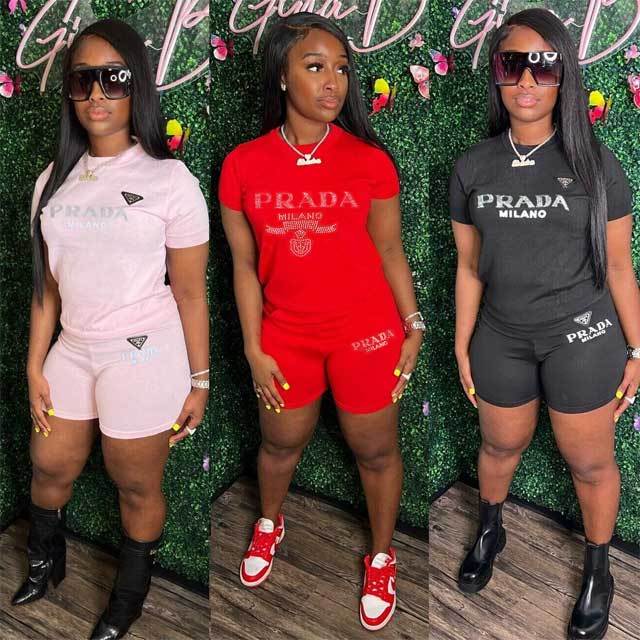 Rhinestones Two Piece Short Set