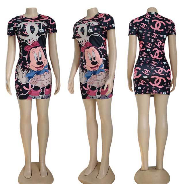 Printed Short Sleeve Bodycon Dress