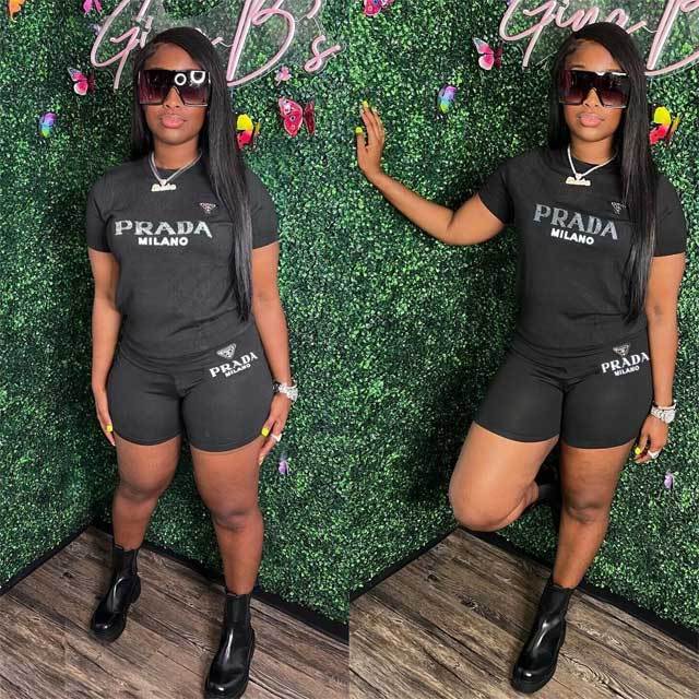 Rhinestones Two Piece Short Set