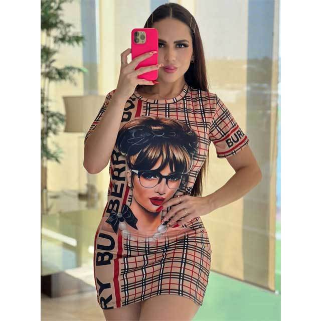 Printed Short Sleeve Bodycon Dress
