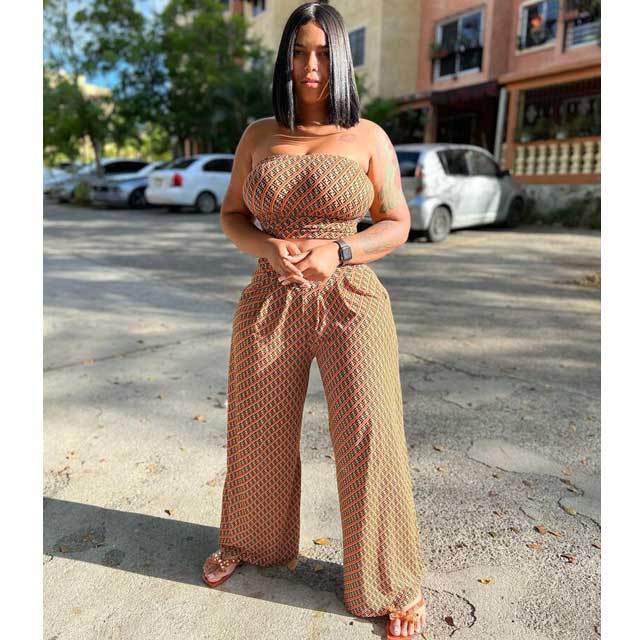 Printed Tube Top Bell Pants Set