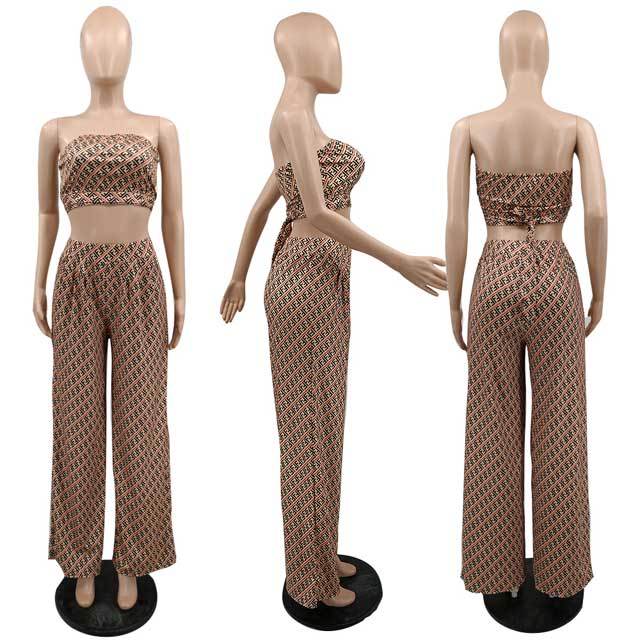 Printed Tube Top Bell Pants Set