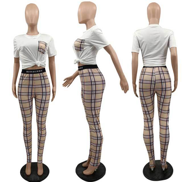 Plaid Print Casual Pants Set