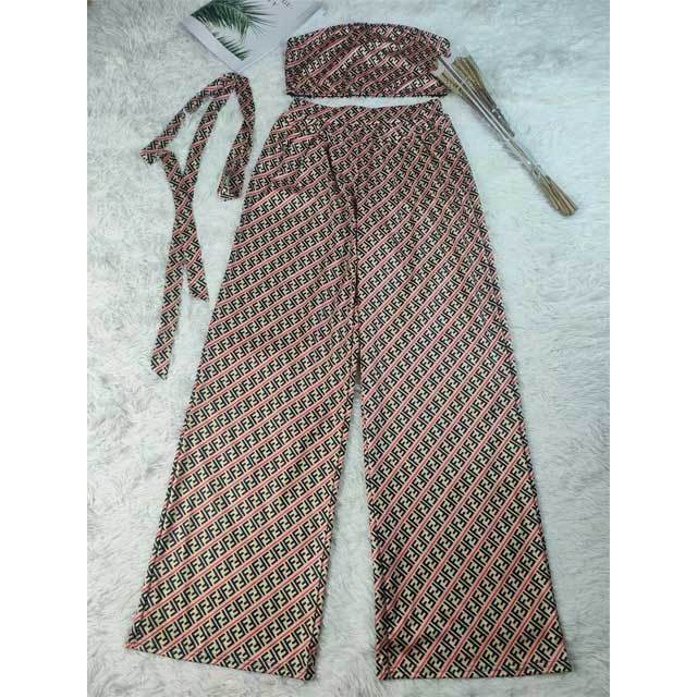 Printed Tube Top Bell Pants Set