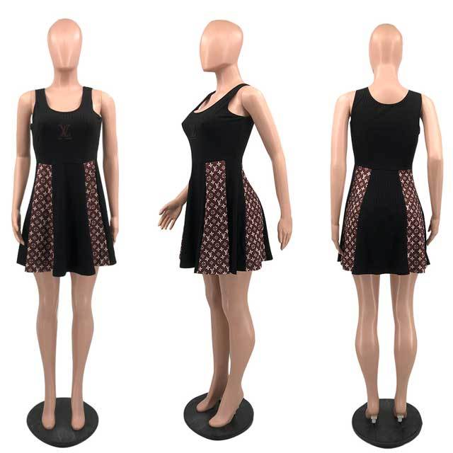 Embroidery Ribbed Skater Dress