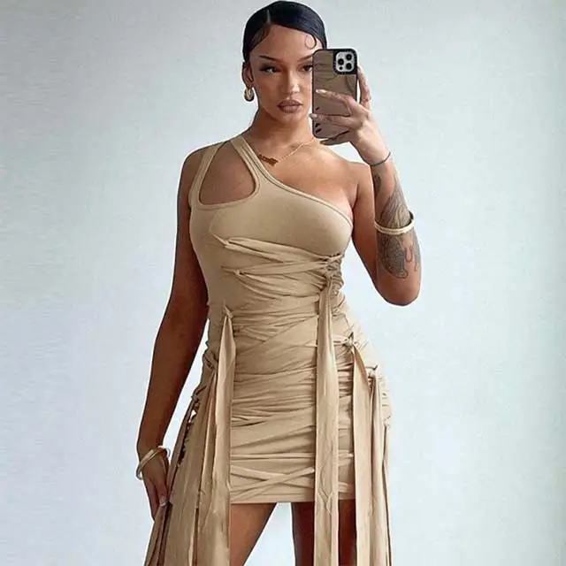 Strappy Single Shoulder Bodycon Dress