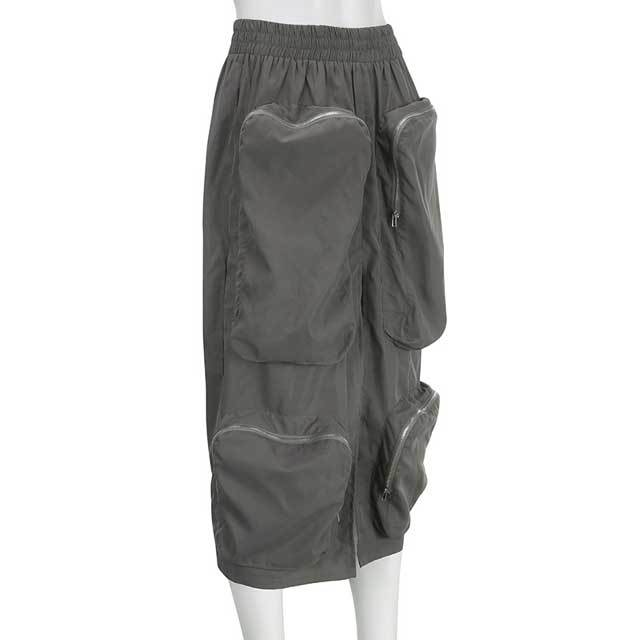 Multi Pockets Slit Cargo Skirt