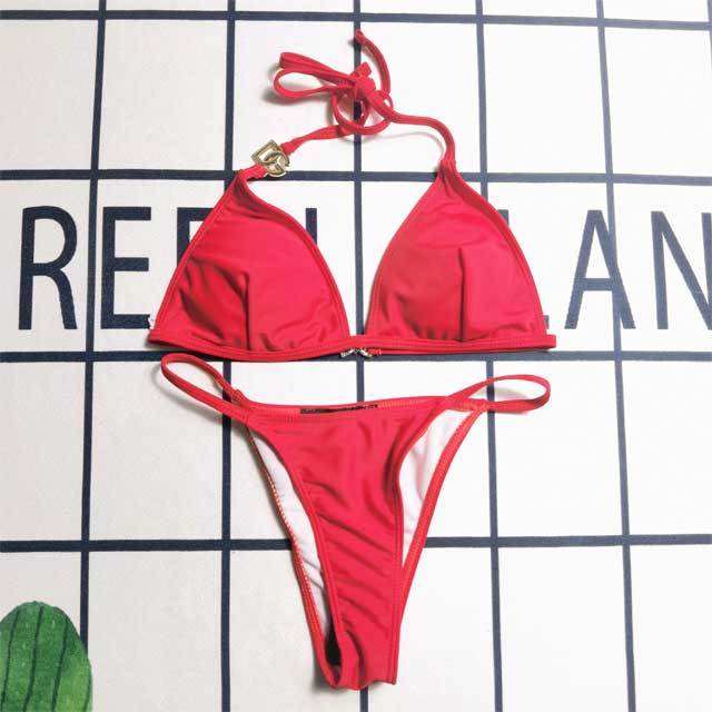 Metal Letter Strappy Bikini Set