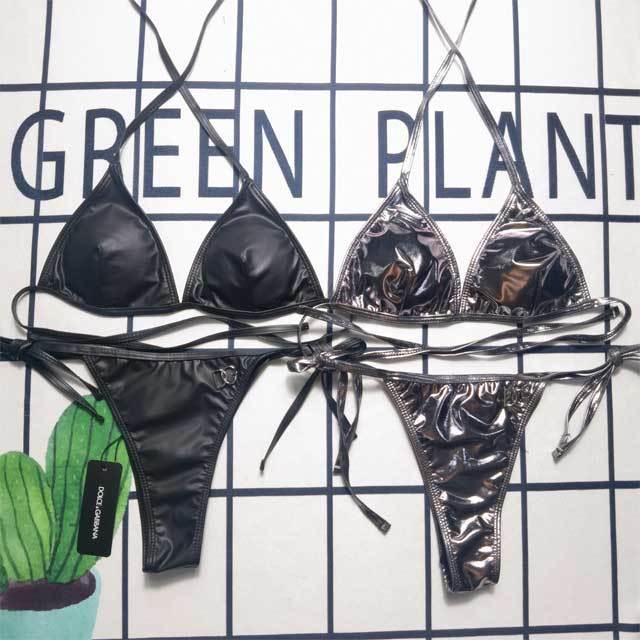 Leather Strappy Bikini Set