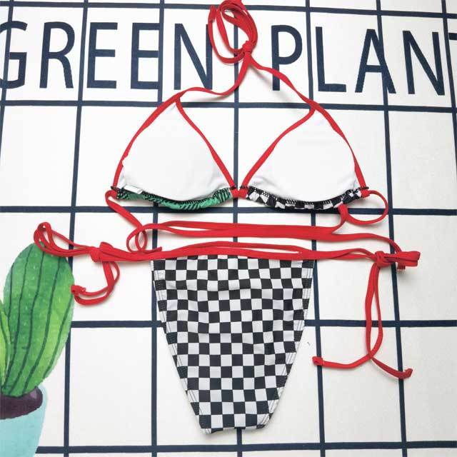 Color Block Plaid Print Bikini Set