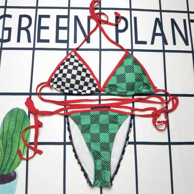 Color Block Plaid Print Bikini Set