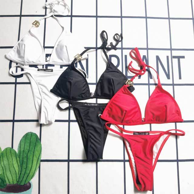 Metal Letter Strappy Bikini Set