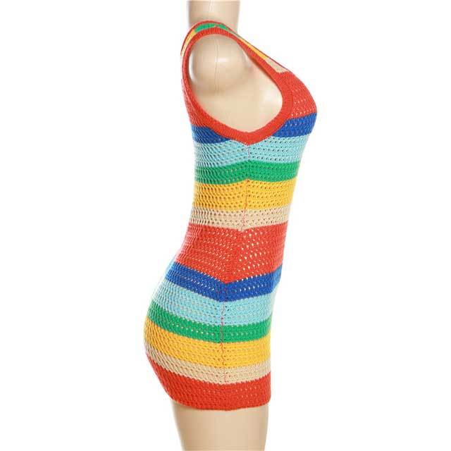Knit Rainbow Striped Bodycon Dress