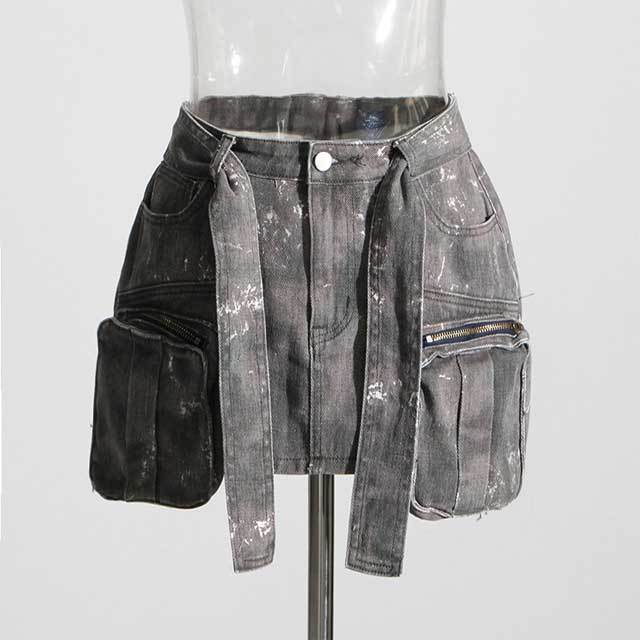 Denim Tied Camo Mini Skirt