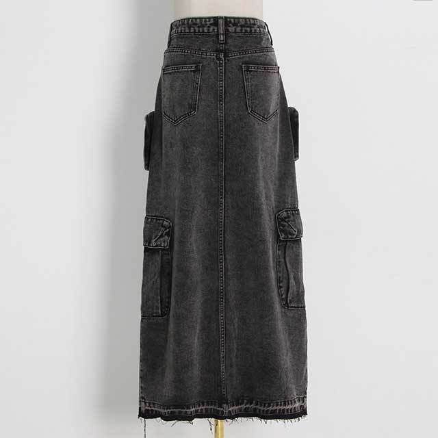 High Waist Slit Vintage Denim Maxi Skirt