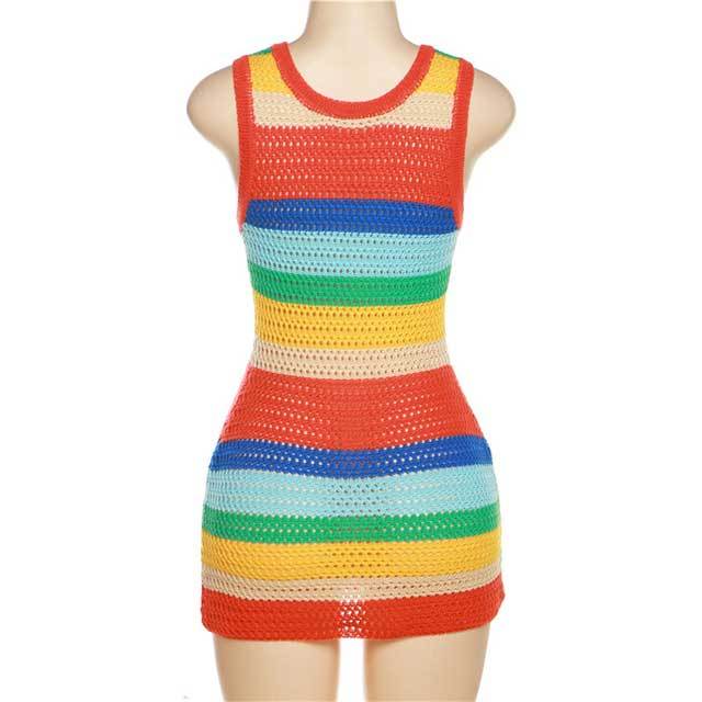 Knit Rainbow Striped Bodycon Dress