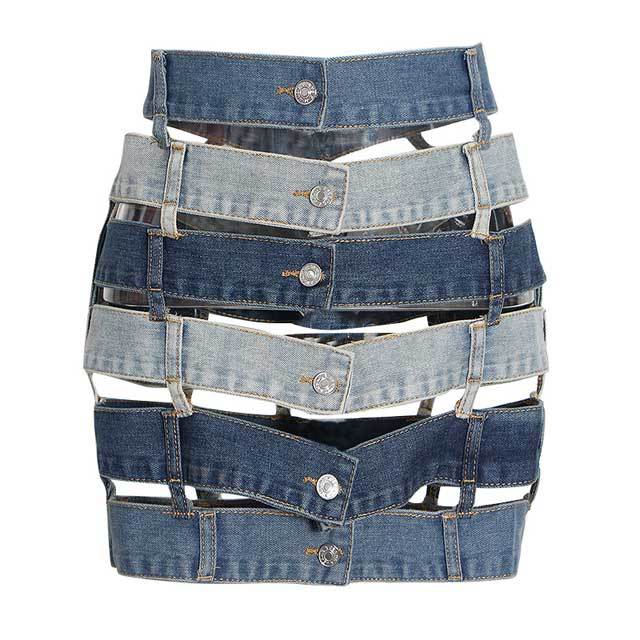 Color Block Hollow Out Denim Skirt