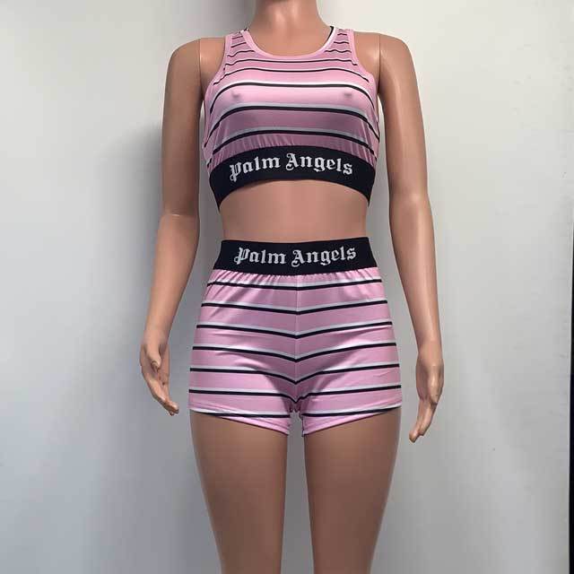 Striped Tank Top Fitness Short Set