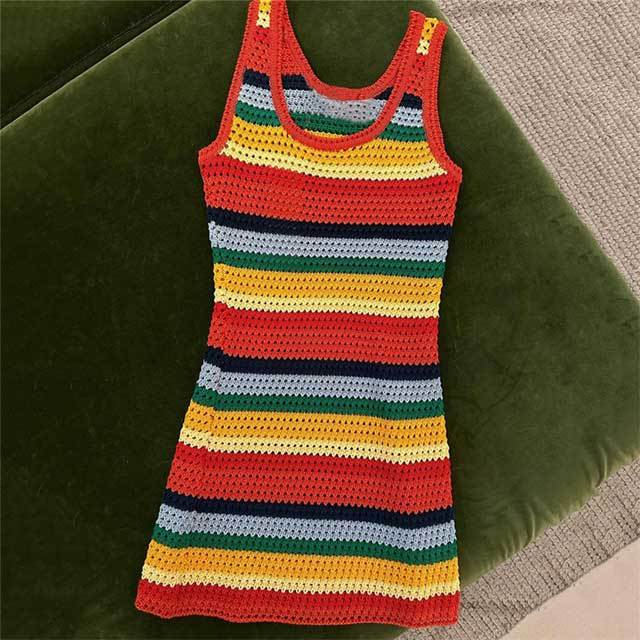 Knit Rainbow Striped Bodycon Dress