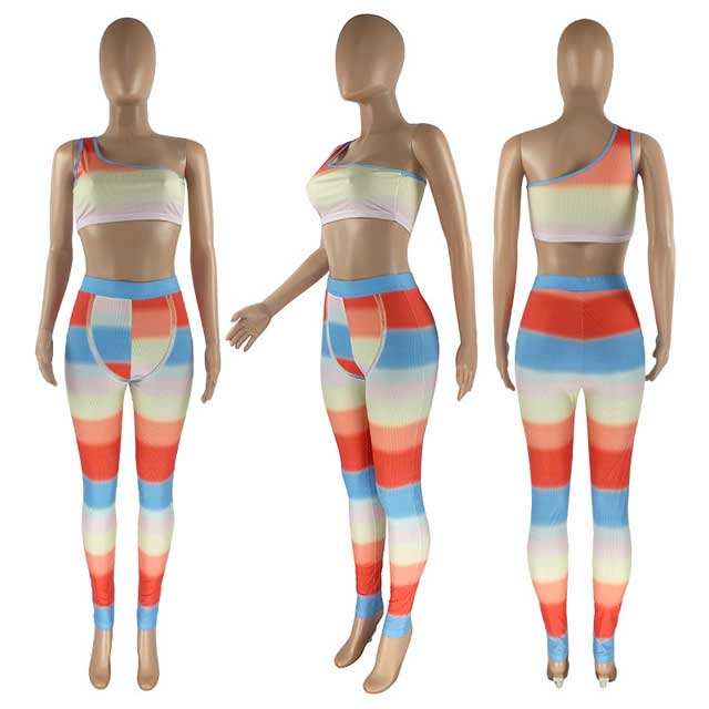 Gradient Striped Skinny Legging Set