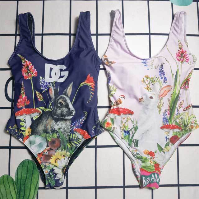 Rabbit Print Sleeveless Swimsuit
