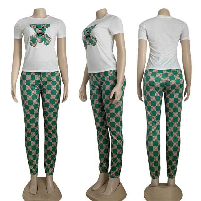 Bear Print Casual Pants Set