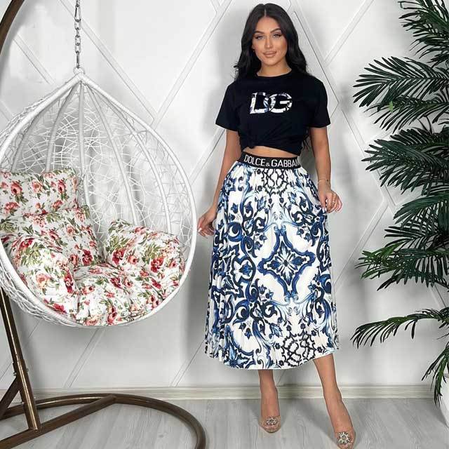Printed Pleated Maxi Skirt Set