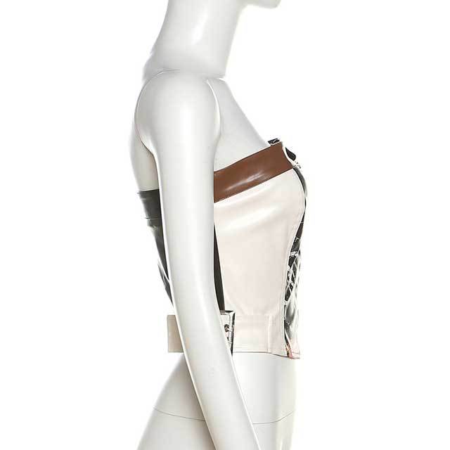 Printed Leather Zipper Tube Top