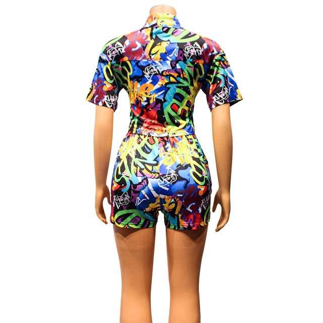 Printed Shirt Top Casual Short Set