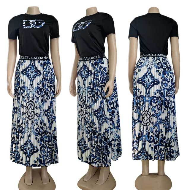 Printed Pleated Maxi Skirt Set