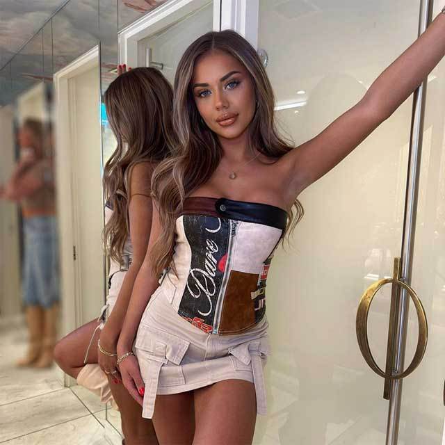 Printed Leather Zipper Tube Top