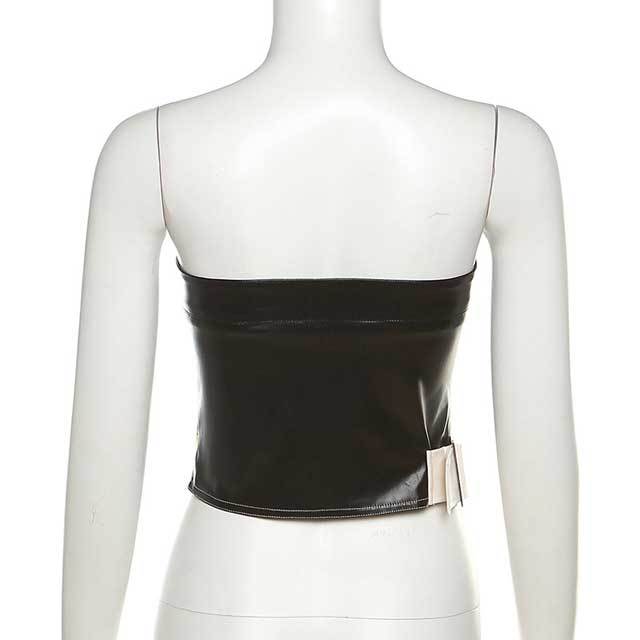 Printed Leather Zipper Tube Top
