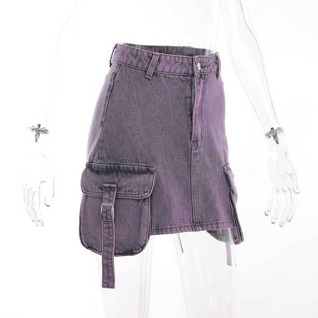 High Waist Denim Cargo Skirt With Pockets